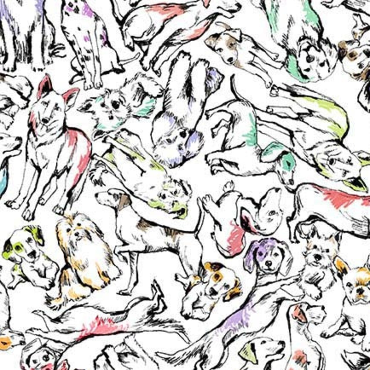 Fabric Michael Miller White Lounging Dogs Paws in the Rain by the Quarter Yard DCX12403-WHIT-D